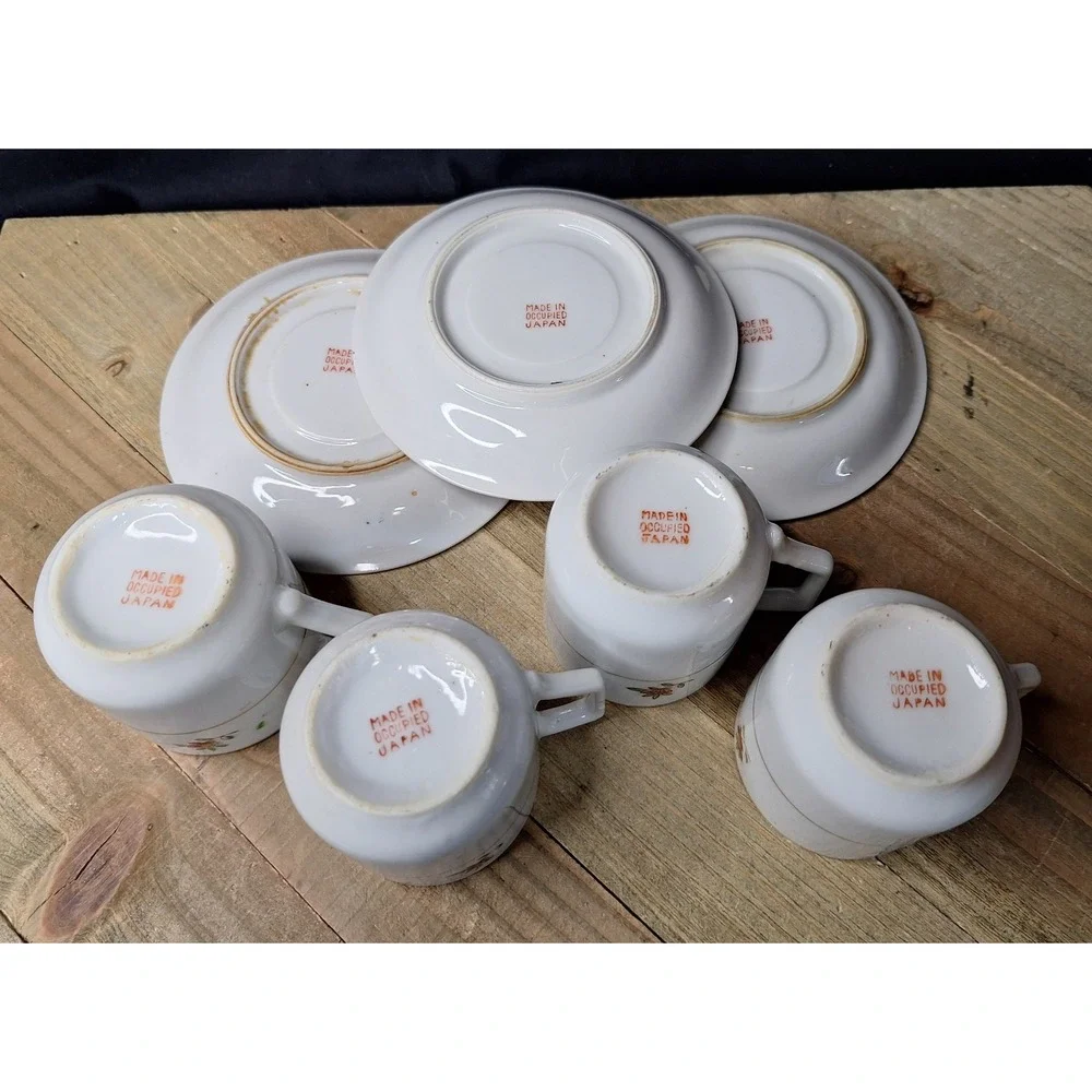 Vintage Made in Occupied Japan‎ Floral Tea Cup and Saucer Set 7 Piece Porcelain